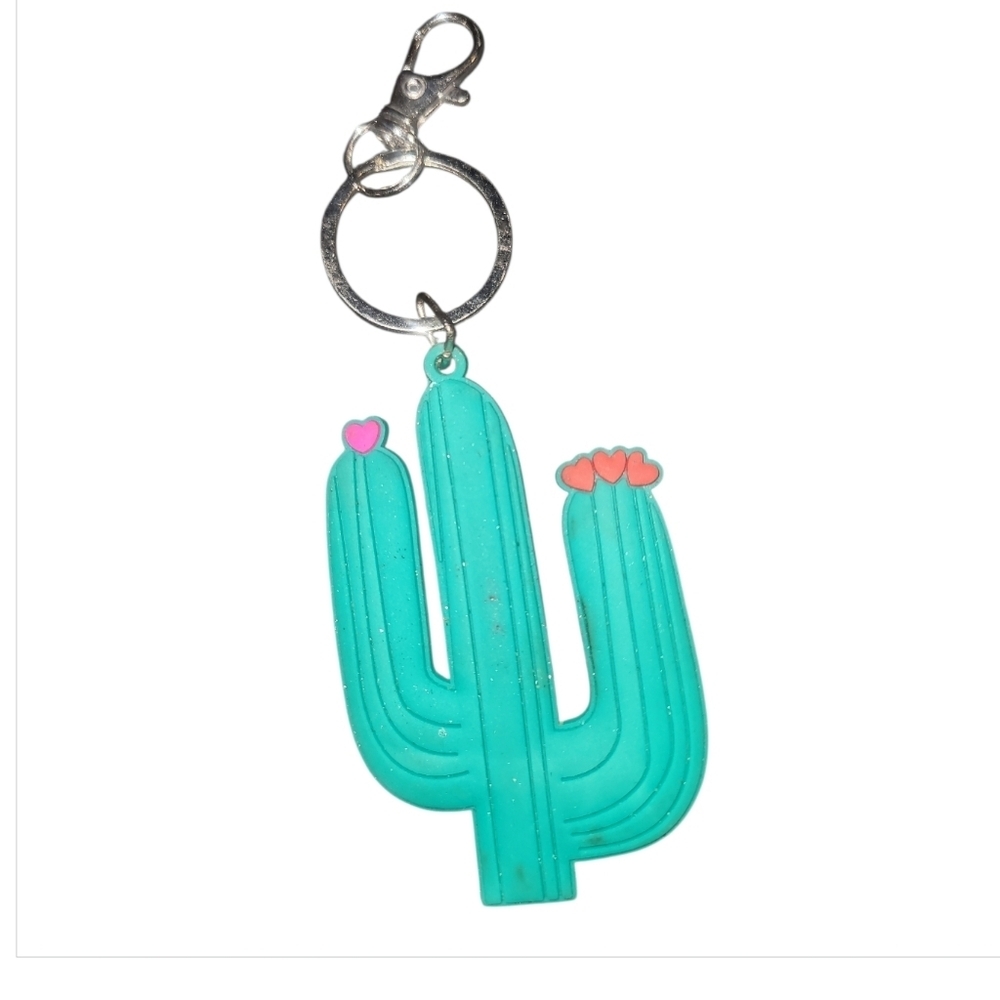 Cactus Keychain w Pink hearts southwestern boho bag charm gift